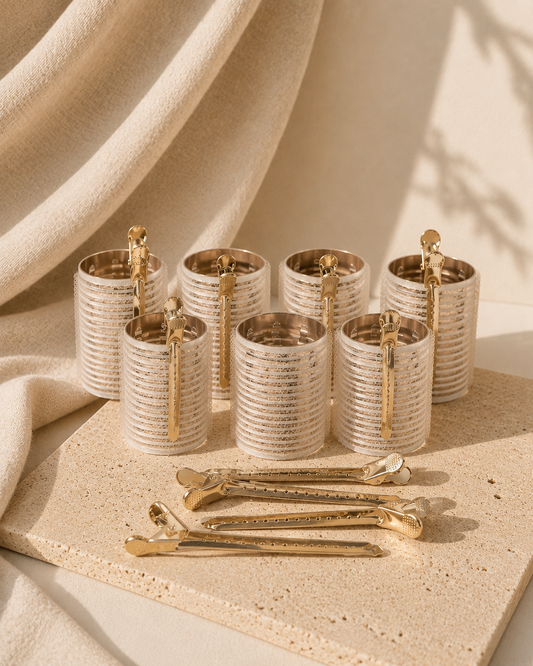 Moonchild Gold Thermal Velcro Rollers - Pack of 8 with clips and beauty bag