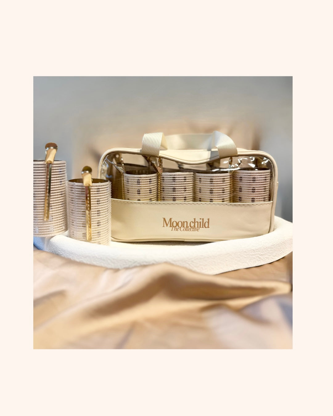 Moonchild Gold Thermal Velcro Rollers - Pack of 8 with clips and beauty bag